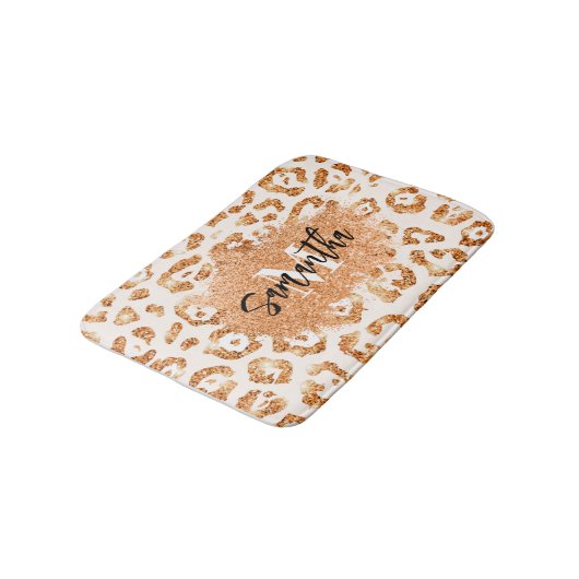 Goldener Glitzer Leopard Print Badematte (Schrägansicht)