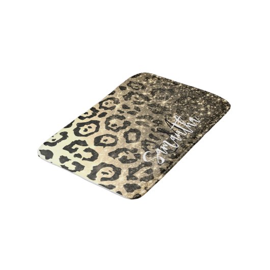 Goldener Glitzer Leopard Print Badematte (Schrägansicht)
