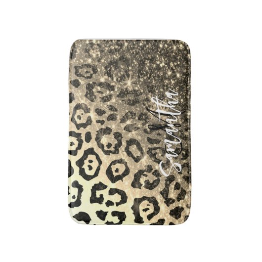 Goldener Glitzer Leopard Print Badematte (Vorderseite Vertikal)