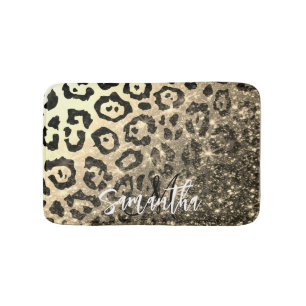 Goldener Glitzer Leopard Print Badematte