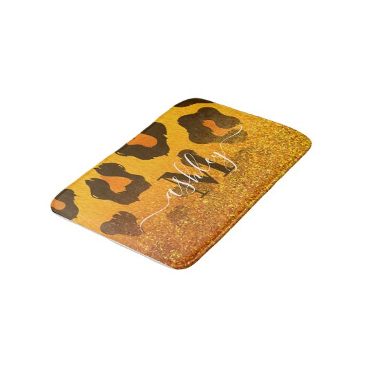 Goldener Glitzer Leopard Print Badematte (Schrägansicht)