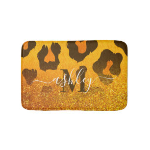 Goldener Glitzer Leopard Print Badematte