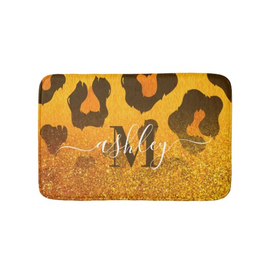 Goldener Glitzer Leopard Print Badematte (Vorderseite)