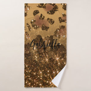 Goldener Glitzer Leopard Print Badhandtuch Set