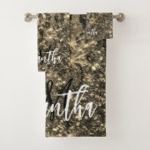 Goldener Glitzer Leopard Print Badhandtuch Set (Insitu)
