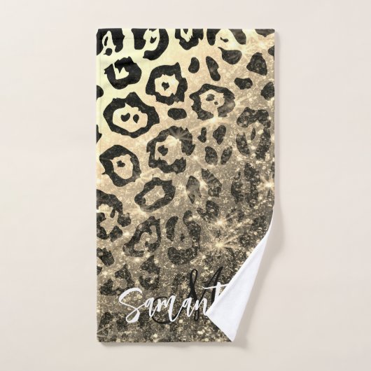 Goldener Glitzer Leopard Print Badhandtuch Set (Handtuch)
