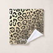 Goldener Glitzer Leopard Print Badhandtuch Set (Waschlappen)