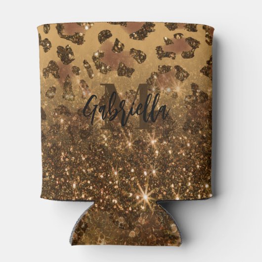 Goldener Glitzer Leopard Print Dosenkühler (Rückseite)