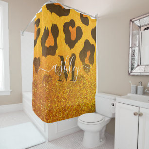 Goldener Glitzer Leopard Print Duschvorhang