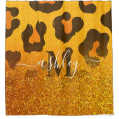 Goldener Glitzer Leopard Print Duschvorhang (Vorderseite)