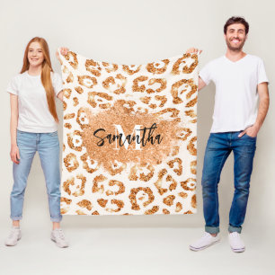 Goldener Glitzer Leopard Print Fleecedecke