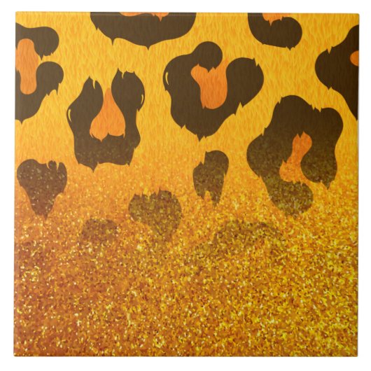 Goldener Glitzer Leopard Print Fliese (Vorderseite)
