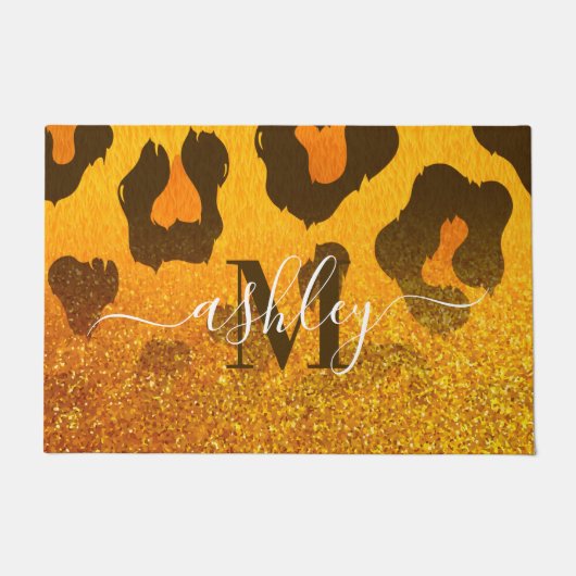 Goldener Glitzer Leopard Print Fußmatte (Vorderseite)