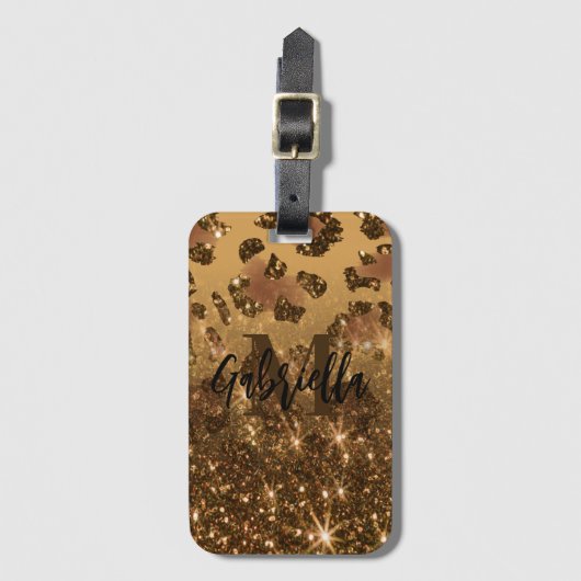 Goldener Glitzer Leopard Print Gepäckanhänger (Vorderseite Vertikal)