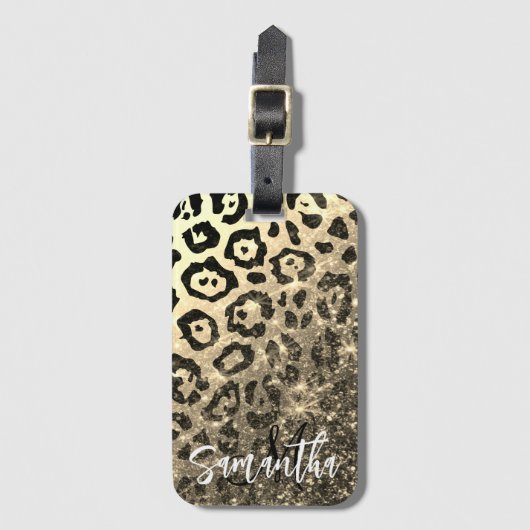 Goldener Glitzer Leopard Print Gepäckanhänger (Vorderseite Vertikal)