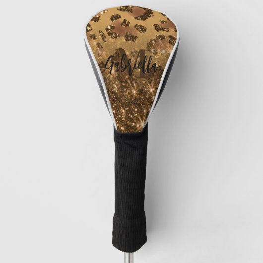 Goldener Glitzer Leopard Print Golf Headcover (Vorderseite)