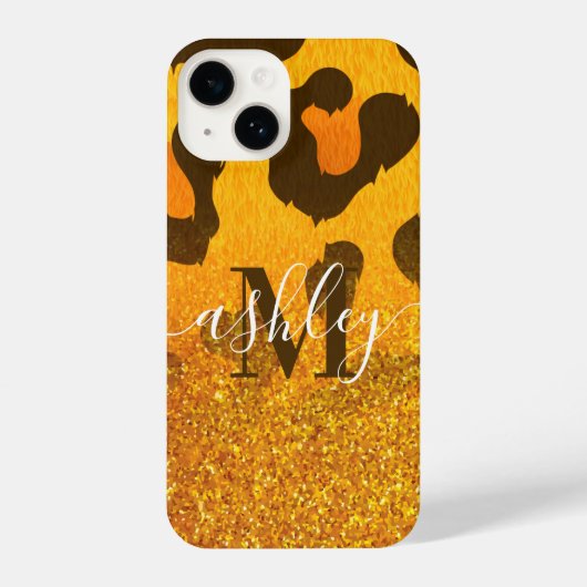 Goldener Glitzer Leopard Print iPhone Hülle (Rückseite)
