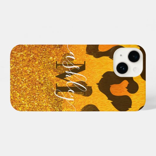 Goldener Glitzer Leopard Print iPhone Hülle (Rückseite (Horizontal))