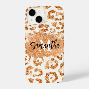 Goldener Glitzer Leopard Print iPhone 14 Hülle