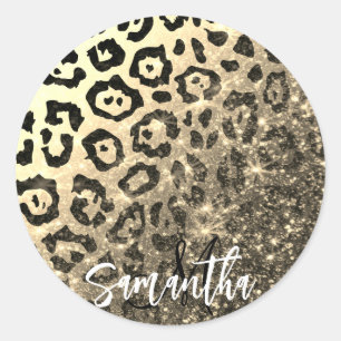 Goldener Glitzer Leopard Print Runder Aufkleber