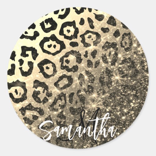 Goldener Glitzer Leopard Print Runder Aufkleber (Vorderseite)