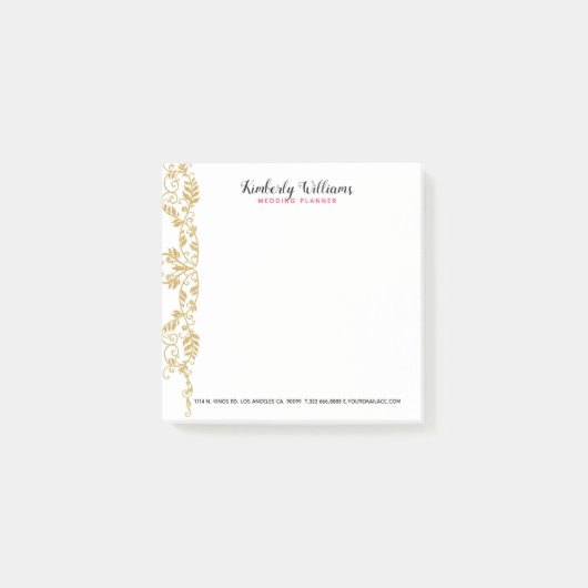 Goldener Glitzer mit Blumenspitzenakzent Post-it Klebezettel (Vorderseite)