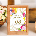 Goldener Glitzer mit feinem, blumenfarbenem Chic Tischnummer<br><div class="desc">Fügen Sie Ihrer Hochzeitsdekoration eine Touch Eleganz mit unseren stilvollen Tischnummern hinzu! Jede Tischnummer präsentiert ein Design, das durch unsere schicke und lebendige Einladung inspiriert wird. Jede präsentiert kühn und lebendig die Frühlings-/Sommerfarben Gelb, Rosa und lila in floralen Aquarellmustern. Mit einer Konfetti-Typografie aus Gold für einen Hauch von Funkeln und...</div>
