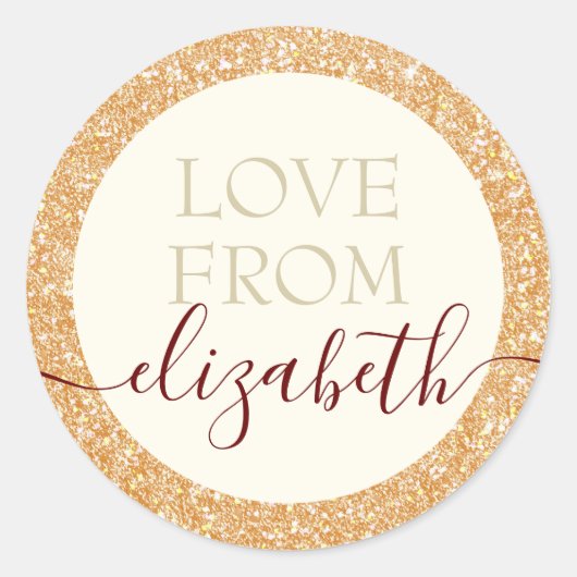 Goldener Glitzer mit Liebe-Name benutzerdefiniert Runder Aufkleber (Vorderseite)