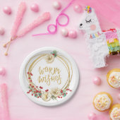 Goldener Glitzer mit Magnolien und Berries Pappteller (Party)