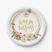 Goldener Glitzer mit Magnolien und Berries Pappteller (Vorderseite)