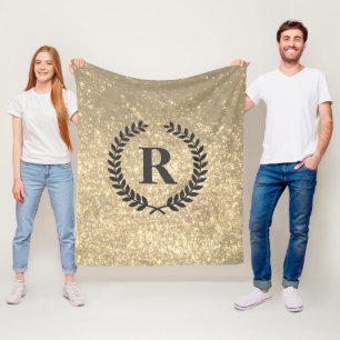 Goldener Glitzer mit Monogramm Fleecedecke