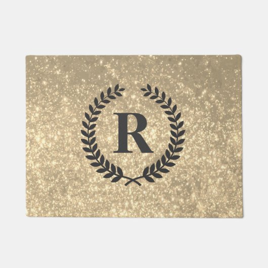 Goldener Glitzer mit Monogramm Fußmatte (Vorderseite)