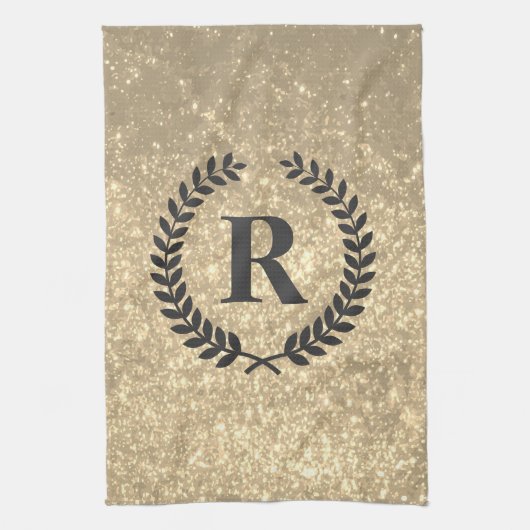 Goldener Glitzer mit Monogramm Geschirrtuch (Vertikal)
