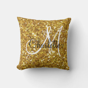 Goldener Glitzer mit Monogramm Kissen