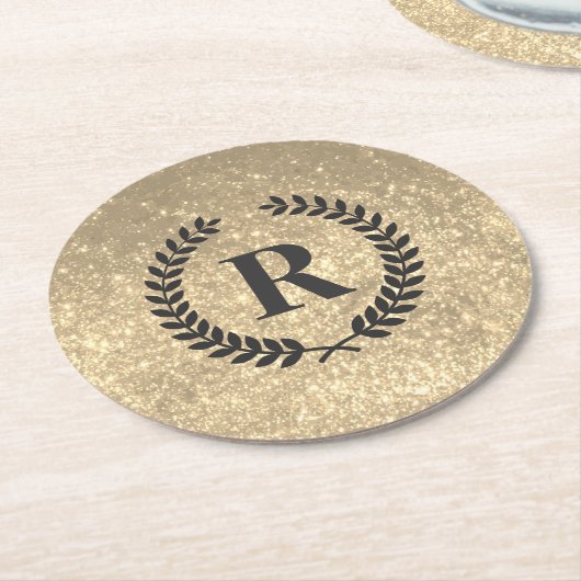 Goldener Glitzer mit Monogramm Runder Pappuntersetzer (Angewinkelt)