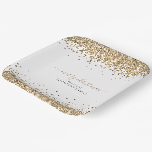 Goldener Glitzer Name Frohe Weihnachten Weiß Pappteller (Gewinkelt)