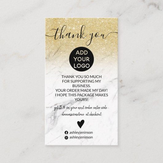 Goldener Glitzer ombre schicke Marmor Auftrag Viel Visitenkarte (Vorderseite)