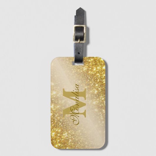 Goldener Glitzer personalisiert Gepäckanhänger (Vorderseite Vertikal)