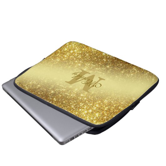 goldener Glitzer personalisiert Laptopschutzhülle (Vorne Knopf)