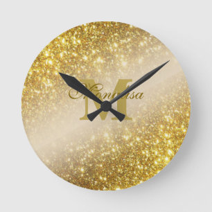 Goldener Glitzer personalisiert Runde Wanduhr