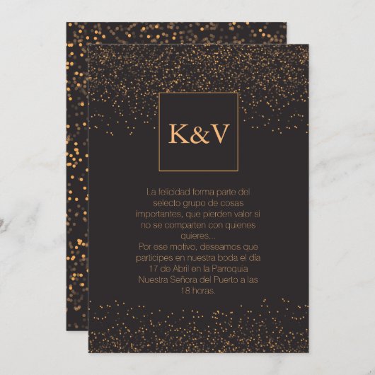 Goldener Glitzer Personalisierte Einladung in Span (Vorne/Hinten)