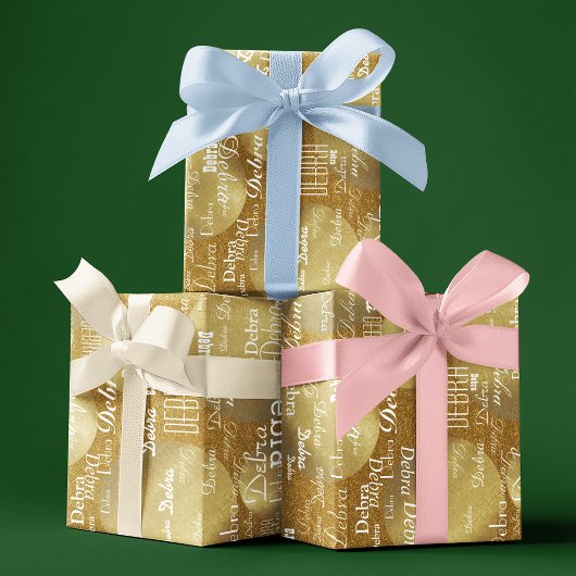 Goldener Glitzer personalisiertes Namensmuster Geschenkpapier
