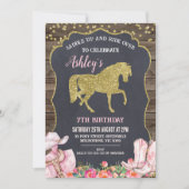 Goldener Glitzer Pferderattel bis Geburtstag Einla Einladung (Vorderseite)