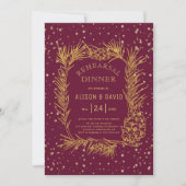 Goldener Glitzer Pine burgundy Probe Dinner Einladung (Vorderseite)