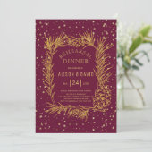 Goldener Glitzer Pine burgundy Probe Dinner Einladung (Stehend Vorderseite)
