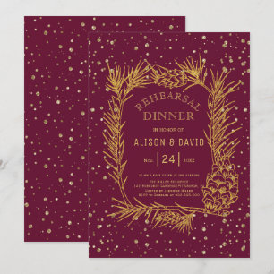 Goldener Glitzer Pine burgundy Probe Dinner Einladung