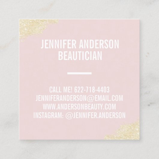 Goldener Glitzer Pinselstrich Rosa Schönheit Quadratische Visitenkarte (Rückseite)