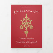 Goldener Glitzer Quinceanera Dreifach Gefaltete Einladung (Cover)