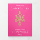 Goldener Glitzer Quinceanera Dreifach Gefaltete Einladung (Cover)