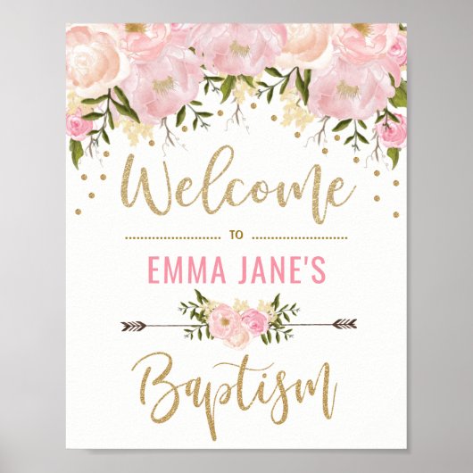 Goldener Glitzer Rosa Bläsertaufen Begrüßungszeich Poster (Vorne)